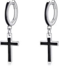 wholesale 925 Sterling Silver Cross Dangle Huggie Hoop Earrings for Men & Women-cross dangling earrings
