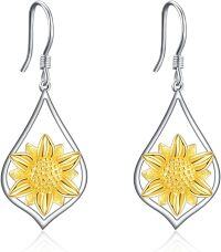 wholesale 925 Sterling Silver Sunflower Teardrop Dangle Earrings for Women Mother's Day Gift-03-Dangle- Sunflower