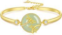 wholesale 14K Gold Plated Sterling Silver Jade Bracelet for Women Lotus Sunflower Tree of Life Hummingbird Dragonfly Bee Butterfly Cat Birthday Mothers Day Gifts for Mom Grandma-Dragonfly
