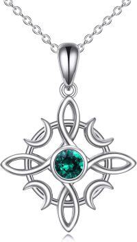 wholesale Sterling Silver Celtic Knot Birthstone Pendant Necklace Wiccan Gift-01-May