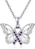 wholesale 925 Sterling Silver Purple Crystal Butterfly Pendant Necklace - PTSD Awareness s for Women-0-0
