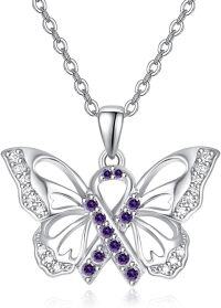 wholesale 925 Sterling Silver Purple Crystal Butterfly Pendant Necklace - PTSD Awareness s for Women-Purple-Pancreatic Cancer