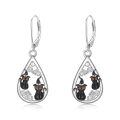 wholesale 925 Sterling Silver Halloween Black Cat Witch Hat Butterfly Drop Earrings-0-0