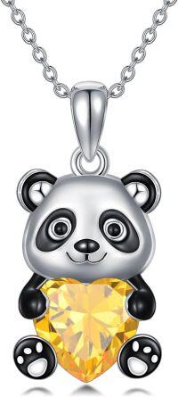 wholesale Metal Stone Panda Heart Pendant Necklace Women s Gift-November