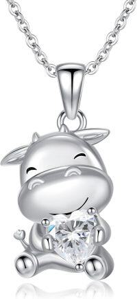 wholesale 925 Sterling Silver 12 Month Birthstones Animals Necklace for Women Daughter (Axolotl Cow Pig Cat) Birthday Christmas Graduation Gift-02-04-Cow-Apr.-02-04-Cow-Apr.