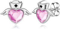wholesale 925 Sterling Silver Angel Stud Earrings with Birthstone for Nurse Women RN Medical Student Doctor Jewelry Gift-Silver-10-Oct