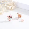 wholesale 925 Sterling Silver Heart-Shaped Pink Pig Stud Earrings with Blue Stone Accents-0-1