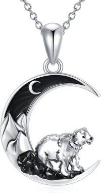 wholesale 925 Sterling Silver Crescent Moon Bear Pendant Necklace for Women Girls Gifts 48cm Chain Length-Mama Bear
