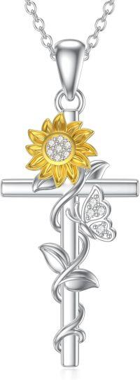 wholesale 925 Sterling Silver Celtic Sunflower Butterfly Cross Pendant Necklace for Women-Sunflower Cross