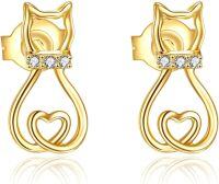 wholesale 14K Gold Heart Studs with Cubic Zirconia for Girls Kids Teenagers  Valentine's Day-B Style-cat earrings