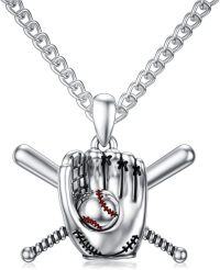 wholesale 925 Sterling Silver &  Baseball Glove Pendant Necklace with Bats – Bold Edgy Gift for Players & Fans-01-Baseball Glove