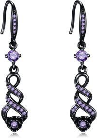 wholesale 925 Sterling Silver Purple Crystal Twist Flower Drop Earrings  for Women-Purple