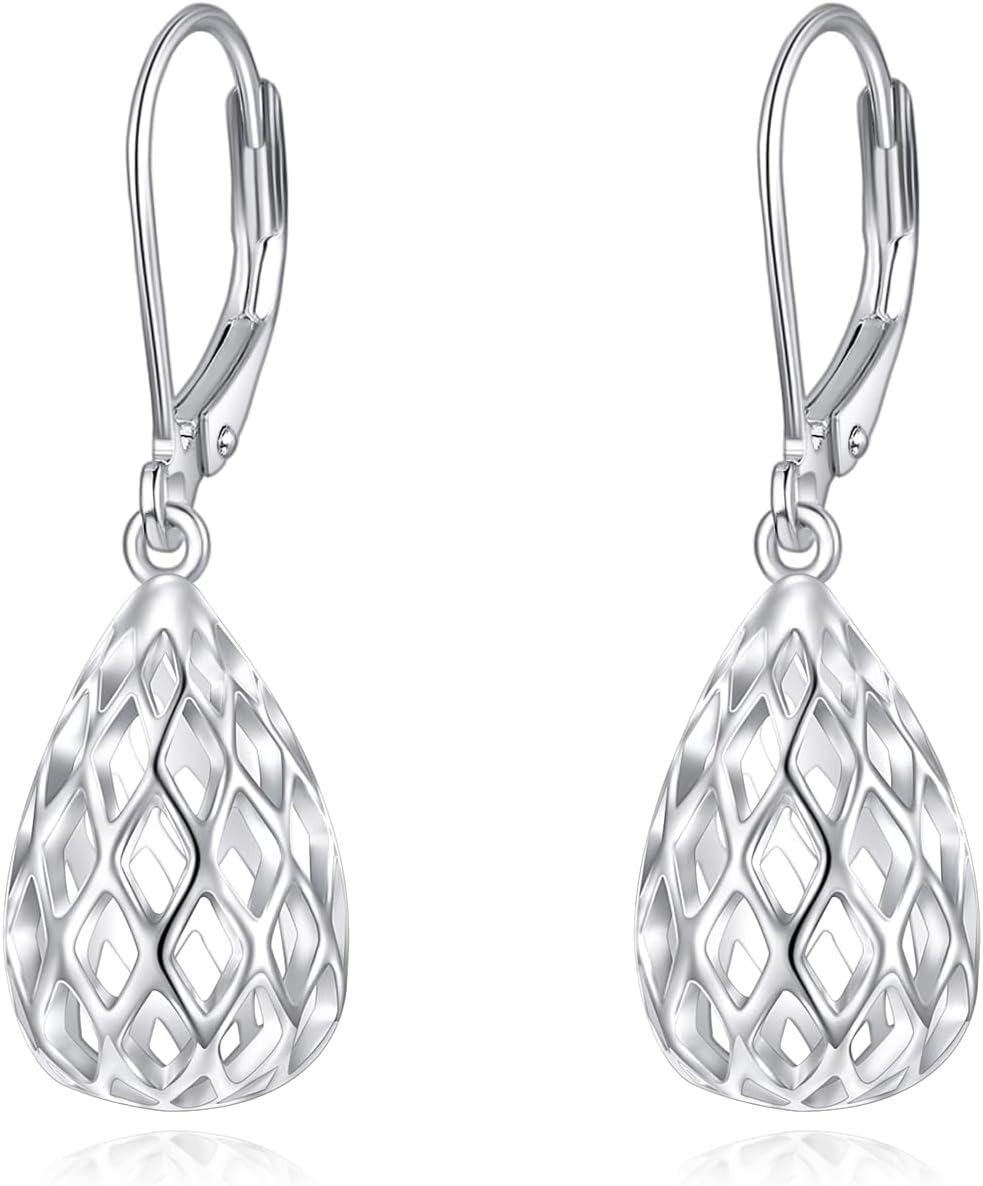 Sterling Silver Filigree Vintage Dangle Drop Leverback Earrings Jewelry Gift-Teardrop Leverback Earrings