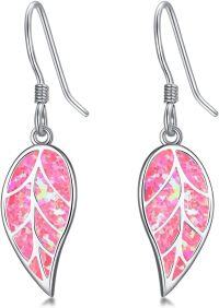 wholesale 925 Sterling Silver Leaf Opal Drop Earrings - Mother's Day Gifts for Women-Pink