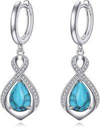 wholesale 925 Sterling Silver Infinity Turquoise Drop Dangle Hoop Earrings for Women Girls  4cm Length-Teardrop