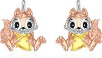 wholesale 925 Sterling Silver Chipmunk Stud Earrings with Honeycomb Design for Women Girls Gift Idea-Squirrel Earrings