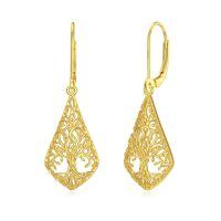 wholesale 14K Gold Teardrop Flower Vine Tree Of Life Leverback Drop Earrings-Tree of Life
