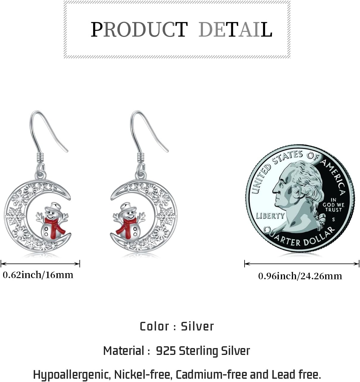 wholesale 925 Sterling Silver Snowman Moon Drop Earrings - Festive Holiday  for Her-0-3