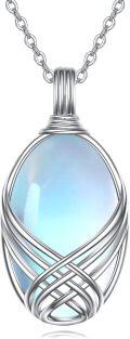 wholesale Sterling Silver Moonstone Filigree Teardrop Pendant Necklace for Women-0-25