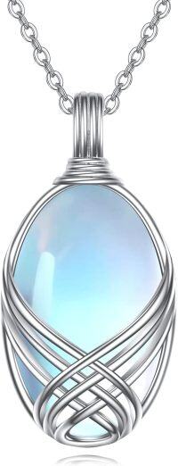 wholesale Sterling Silver Moonstone Filigree Teardrop Pendant Necklace for Women-E-Oval Moonstone Necklace
