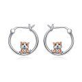 wholesale 925 Sterling Silver Cute Corgi Dog Two Tone Rose Gold Hoop Earrings-0-0