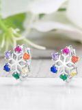 wholesale 925 Sterling Silver Multicolor Crystal Snowflake Huggie Hoop Earrings for Women -0-5