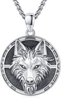 wholesale 925 Sterling Silver Wolf Head Round Pendant Necklace for Men & Women-A-Wolf