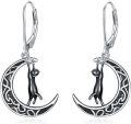 wholesale 925 Sterling Silver Moon & Star Cat Dangle Drop Earrings Gothic  for Her-0-0
