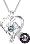 wholesale 925 Sterling Silver 925 Butterfly Heart I Love You Projection Pendant Necklace - Romantic Gift for Women-0-0