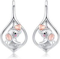 wholesale 925 Sterling Silver Elephant Heart Pink Stone Drop Dangle Hook Earrings for Women Girls-31--Elephant Leverback