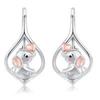 wholesale 925 Sterling Silver Cute Elephant Heart Moonstone Drop Earrings Rose Gold Plated-31--Elephant Leverback