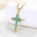 wholesale Gold 925 Sterling Silver Turquoise Inlay Cross Pendant Necklace for Men Religious s-0-4