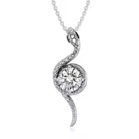 wholesale Metal Stone Snake Birthstone Pendant Necklace for Women-April
