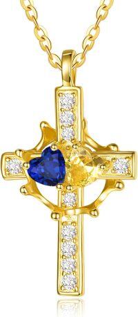wholesale  Sterling Silver Birthstones Gold Cross Necklace for Women -09-11-Sept-Nov-09-11-Sept-Nov