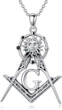 wholesale 925 Sterling Silver Freemason G Logo with Sun and Moon Pendant Necklace for Women & Men-04-Sun Masonic