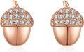 wholesale 925 Sterling Silver Plated Rose Gold Acorn Crystal Stud Earrings for Women Girls  Ideas-0-0