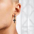 wholesale 925 Sterling Silver & Black Gold Plated Cross Huggie Hoop Earrings for Men/Women-0-6