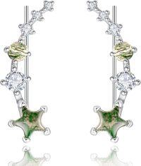 wholesale 925 Sterling Silver Green Stone Star CZ Ear Climber Earrings for Women Girls -Moss Agate