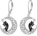 wholesale 925 Sterling Silver Black Cat Moon Star Drop Earrings-0-0