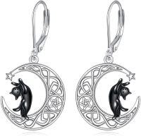 wholesale 925 Sterling Silver Black Cat Moon Star Drop Earrings-Moon Cat Earring