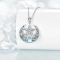 wholesale 925 Sterling Silver Pagan Wiccan Amulet with Moon Star & Triquetra Symbols and Opalite Stone Pendant Necklace for Women Men  48cm Chain Length-0-2