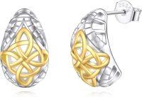 wholesale 925 Sterling Silver Celtic Knot Stud Earrings with Gold Accents and Openwork Design-Silver