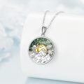 wholesale 925 Sterling Silver Mountain Sunrise Moss Agate Oval Pendant Necklace Two Tone-0-1