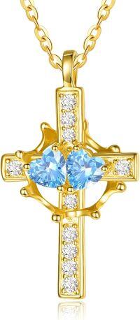 wholesale  Sterling Silver Birthstones Gold Cross Necklace for Women -03-03-Mar-Mar-03-03-Mar-Mar