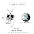 wholesale 925 Sterling Silver Heart-Shaped Black Onyx Rose Flower Pendant Necklace for Women Girls  45cm Chain Length-0-5