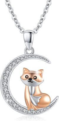 wholesale 925 Sterling Silver Moon Fox Pendant Necklace for Women Girls -Fox Necklace