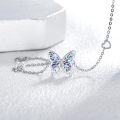 wholesale 925 Sterling Silver Blue Opal Inlaid Abalone Shell Butterfly Heart Charm Adjustable Bracelet for Women-0-1