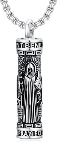 wholesale 925 Sterling Silver &  Saint Benedict Cylinder Keepsake Urn Necklace - Mens Womens Ashes Holder Memorial Jewelry -St Benedict
