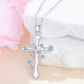 wholesale 925 Sterling Silver Blue Crystal Zodiac Constellation Cross Pendant Necklace-0-3