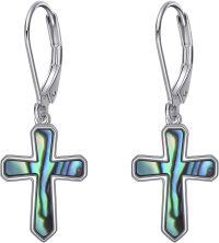 wholesale 925 Sterling Silver Abalone Shell Cross Dangle Drop Earrings for Women-White opal